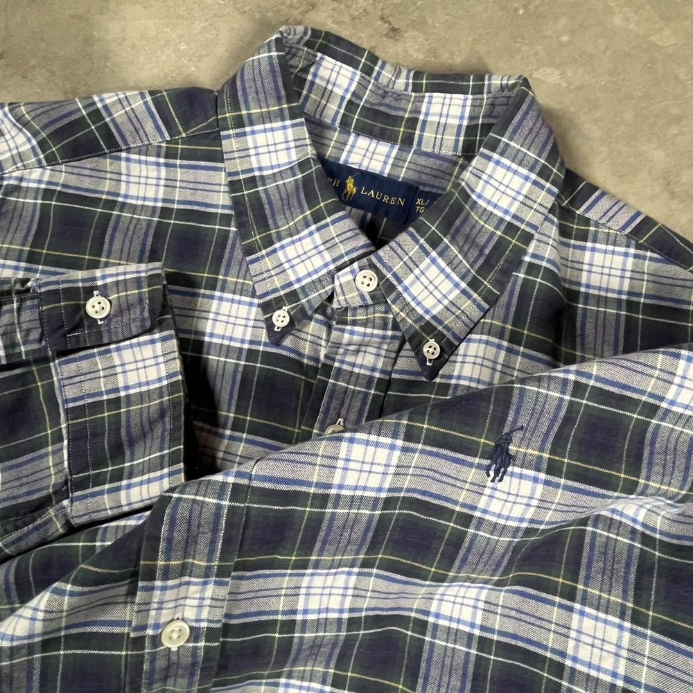 Polo Ralph Lauren L/S Oxford Button Front Shirt Mens XL Blue Plaid